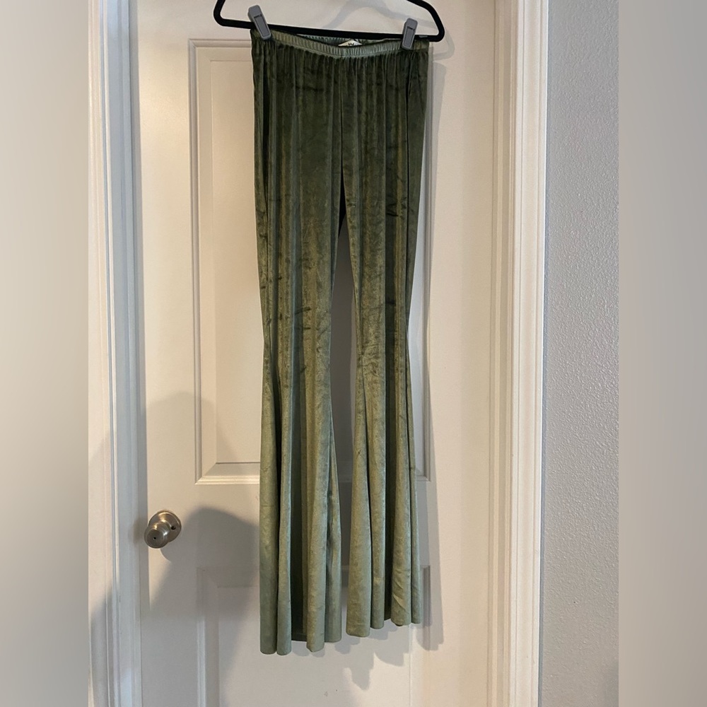 Green velvet bell bottom pants size M